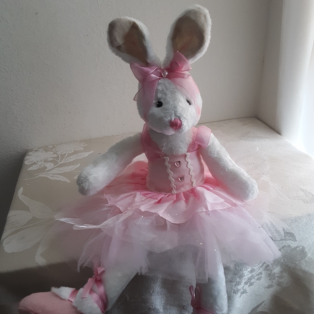 Plush Ballet Bunny Rabbit Sitter Doll  in Pink  New
